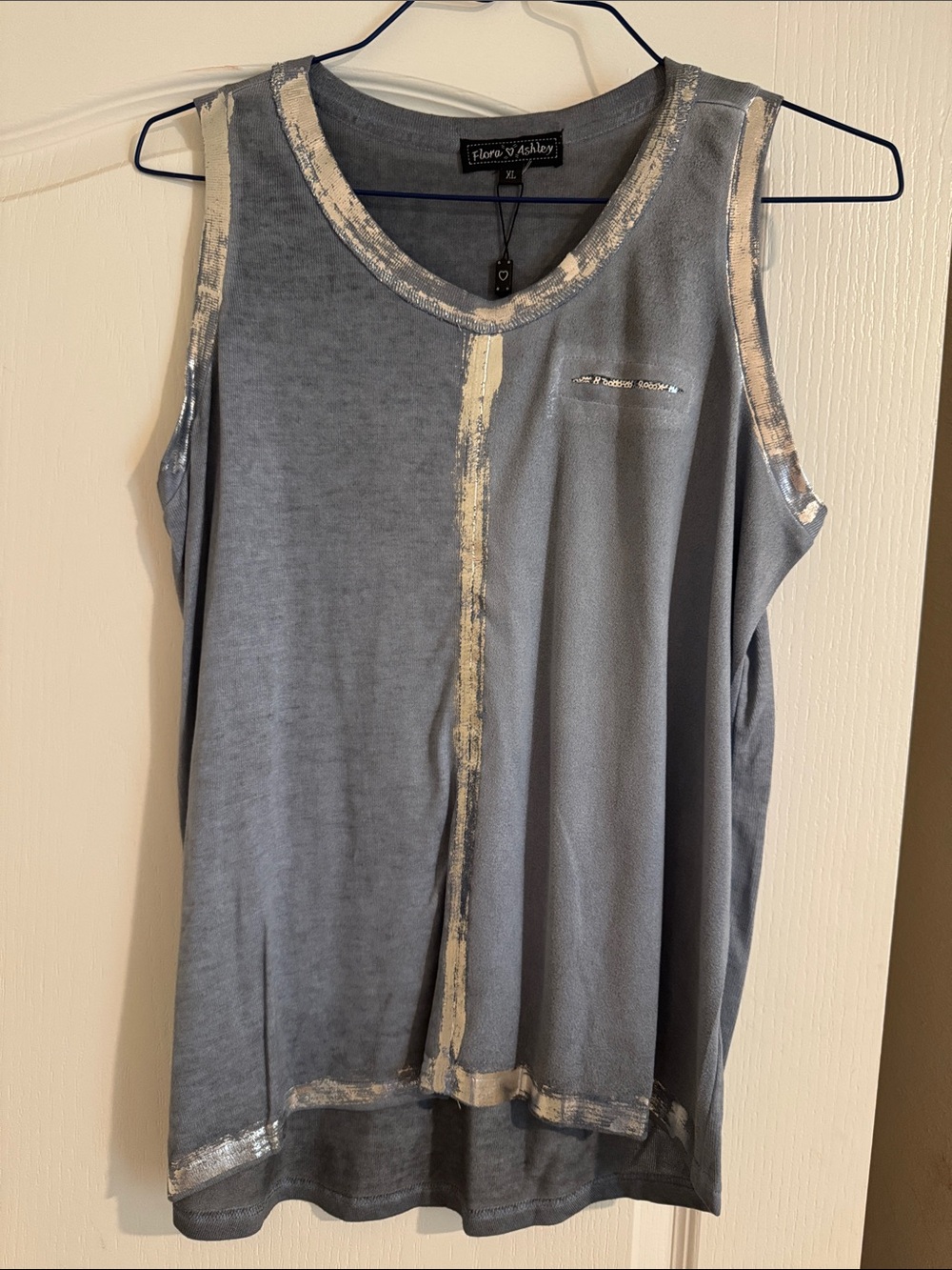 Flora Ashley Blue Tank with Silver Accents